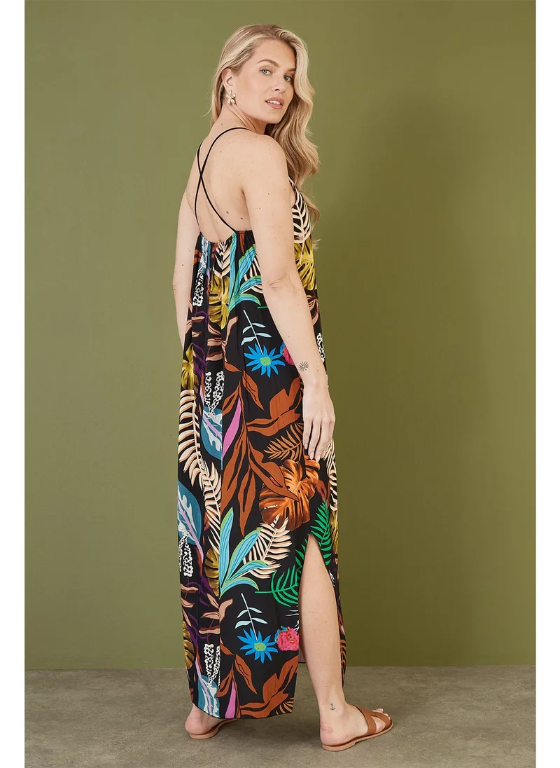 ميلا لندن Tropical Print Maxi Dress