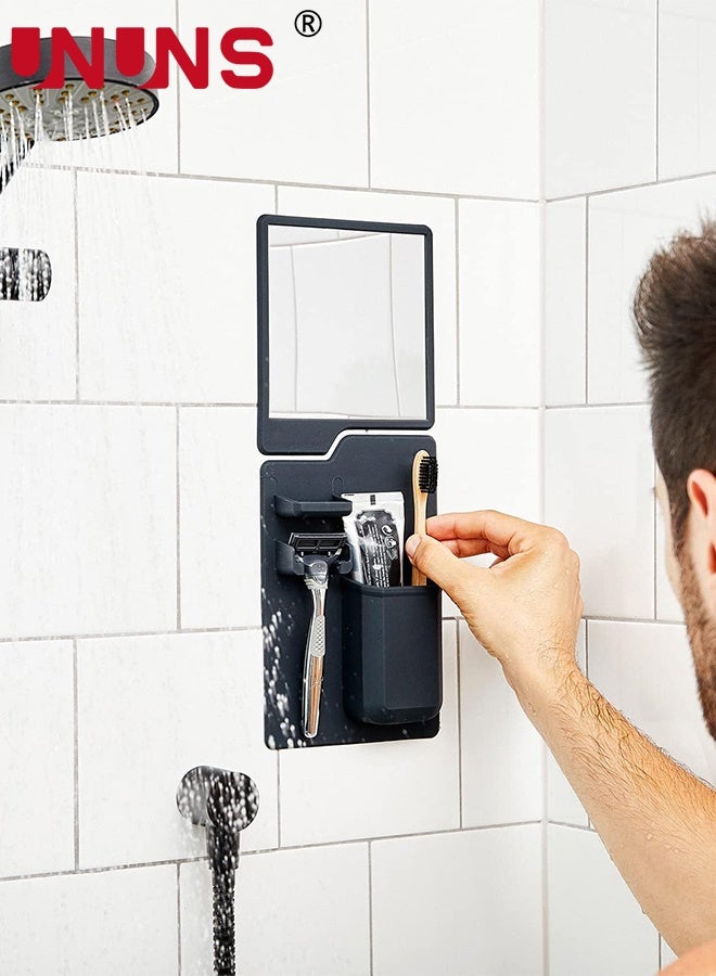 UNUNS Shower Mirror for Shaving,Toothbrush Razor Holder,Silicone Toothbrush Holder with Mirror,Removable Reusable,Silicone-Grip Technology for Bathroom Home - Image 2