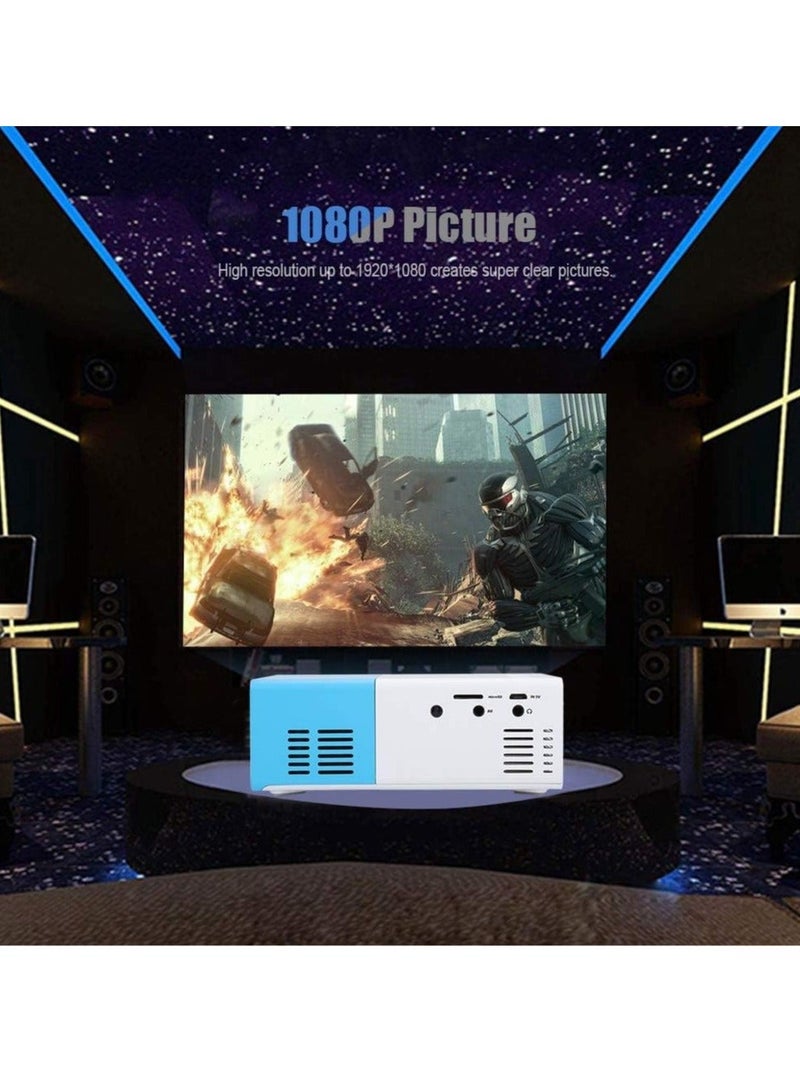 جهاز عرض صغير محمول للسينما المنزلية LED 1080P HD جهاز عرض فيديو بدقة 1920*1080، يدعم الاتصال متعدد الأجهزة، قرص U، القرص الصلب المحمول، بطاقة SD، AV (أبيض أزرق) - Image 3