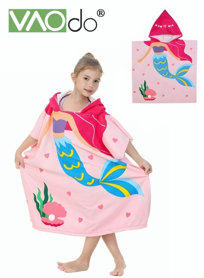 Kids Bath Towel for 1-6 Years Toddler Kids Hooded Towel Microfiber Bath Towel Super Soft Robe Poncho Bathrobe Girls Swimming Beach Holiday Water Playing Girls Beach Pool Bath Swim Coverups (1Pcs)