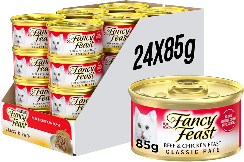 Fancy Feast Wet Cat Food with Classic Beef & Chicken Flavors (85g, Pack of 24) - Image 1