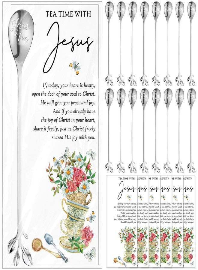 Skybooly 15 Sets Christian Tea Party Favors Jesus Teaspoons with Prayer Cards 6.5" Coffee Spoons Souvenirs for Tea Party Church Family Reunion Gifts - Image 1