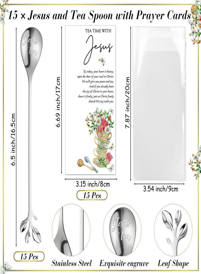 Skybooly 15 Sets Christian Tea Party Favors Jesus Teaspoons with Prayer Cards 6.5" Coffee Spoons Souvenirs for Tea Party Church Family Reunion Gifts - Image 2