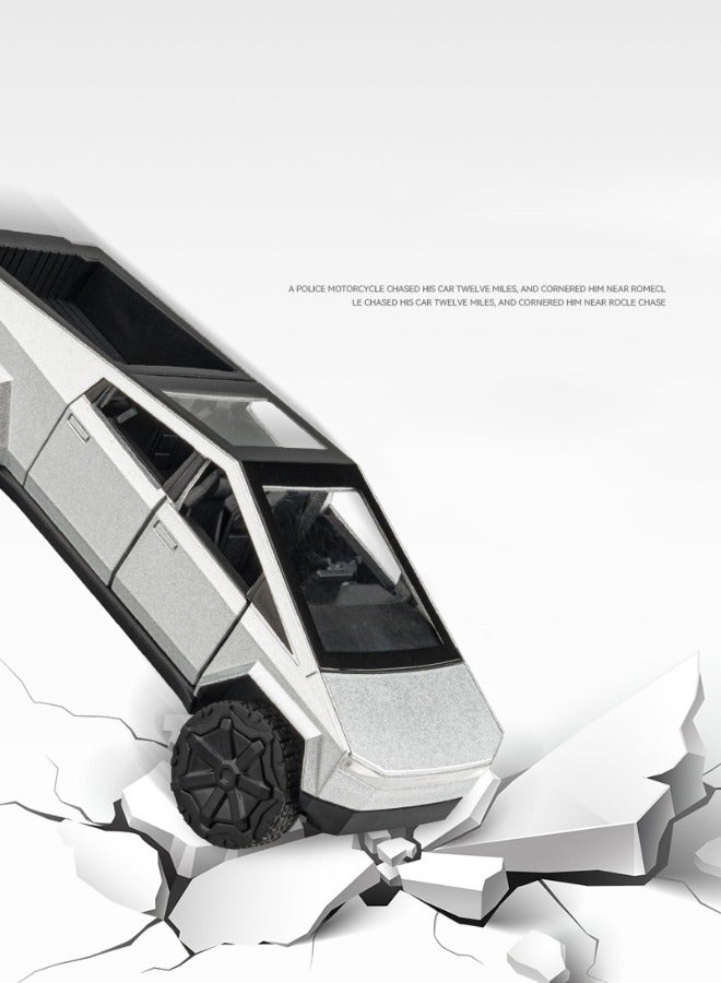 1:36 Tesla Pickup Car Model Toy, Diecast Zinc Alloy Pull Back Toy Car, Sound and Light Pull Back Model Car for Kids Boy Girl Gift (Black/Silver) - Image 3