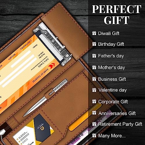 FEDUS Cheque Book Holder, Vegan Leather Expanding Handmade Multiple for Cards, Women/Men Wallet, Traveling Wallets, Documents for Office & Home (Brown) - Image 4