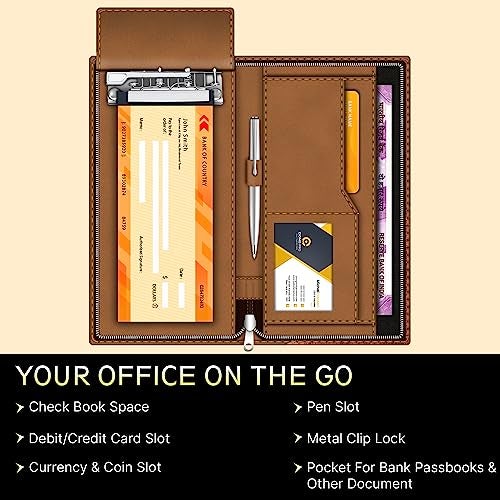 FEDUS Cheque Book Holder, Vegan Leather Expanding Handmade Multiple for Cards, Women/Men Wallet, Traveling Wallets, Documents for Office & Home (Brown) - Image 2