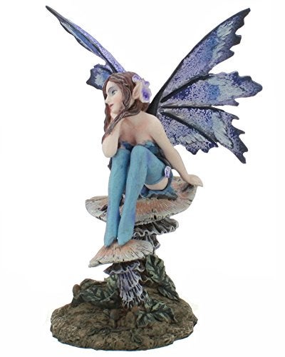 PTC 6.25 Inch Nice Blue Fairy Sitting on Mushroom Statue Figurine - Image 2