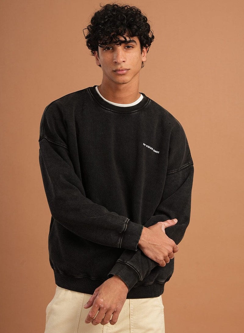 In Your Shoe Black Washed Boxy Crewneck - Image 1