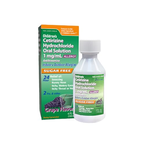 Taro Children's Allergy Medicine, Sugar Free Grape Flavor, Cetirizine Kids Antihistamine Oral Solution Syrup for Indoor & Outdoor Allergy Relief, 24-Hour Symptom Relief, 4 fl oz - Image 1