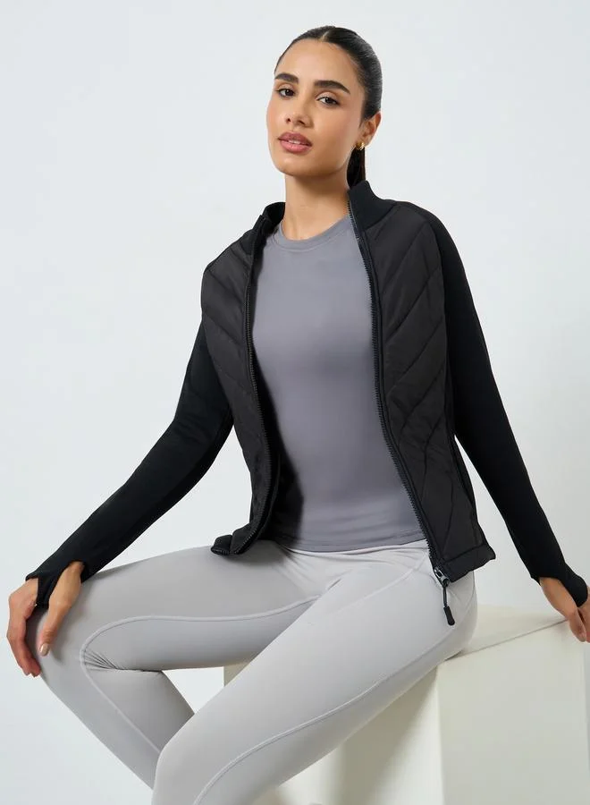 Styli Active  Long Sleeve Thumbhole Detail Full Zip Padded Jacket for Women | Best Price UAE