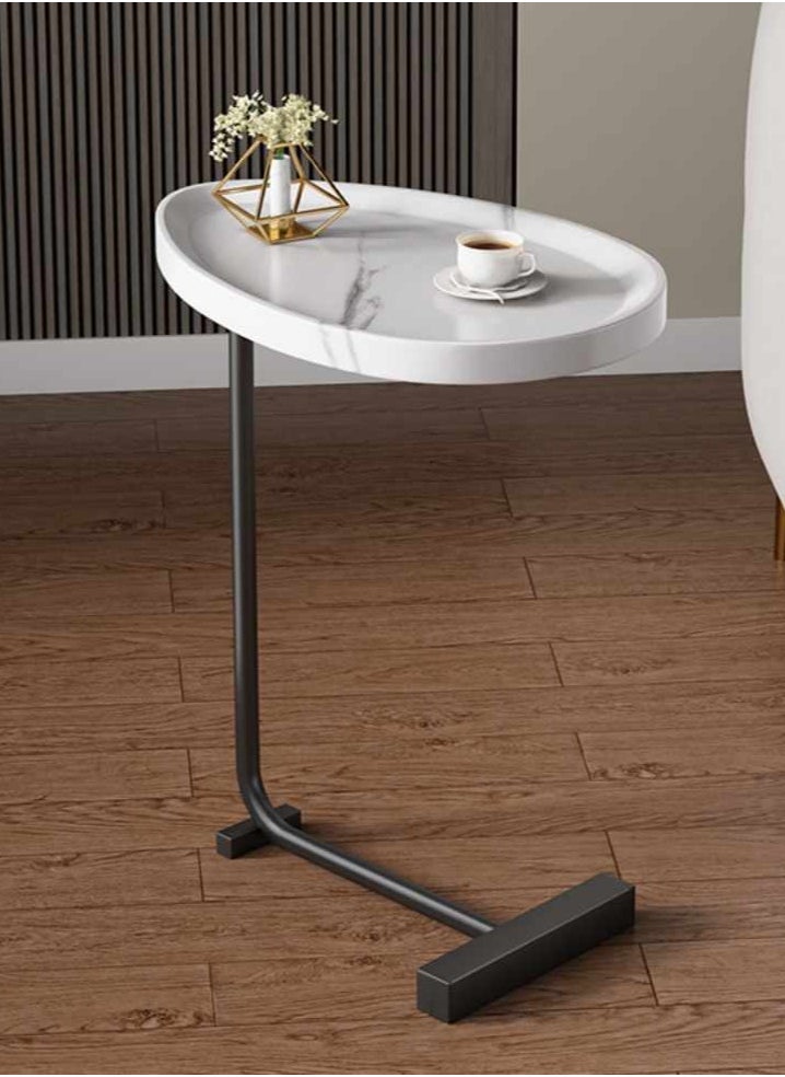 Gasin - Side table, Small coffee table, C-leg table, Sofa side cabinet, Mobile mini corner table, Simple bedside table, Small apartment, Light luxury bedside table, White marble - Image 1