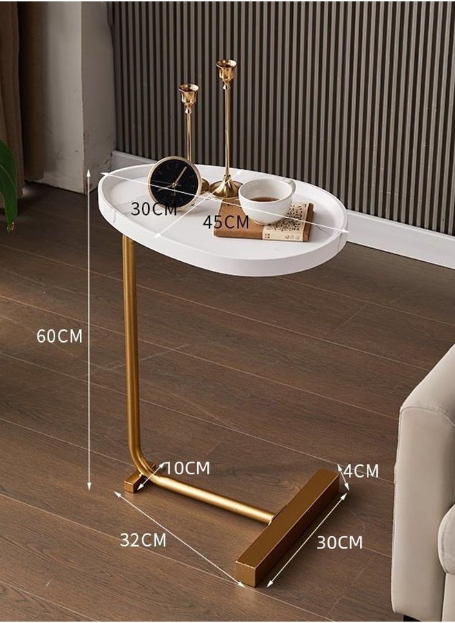 Gasin - Side table, Small coffee table, C-leg table, Sofa side cabinet, Mobile mini corner table, Simple bedside table, Small apartment, Light luxury bedside table, White marble - Image 1