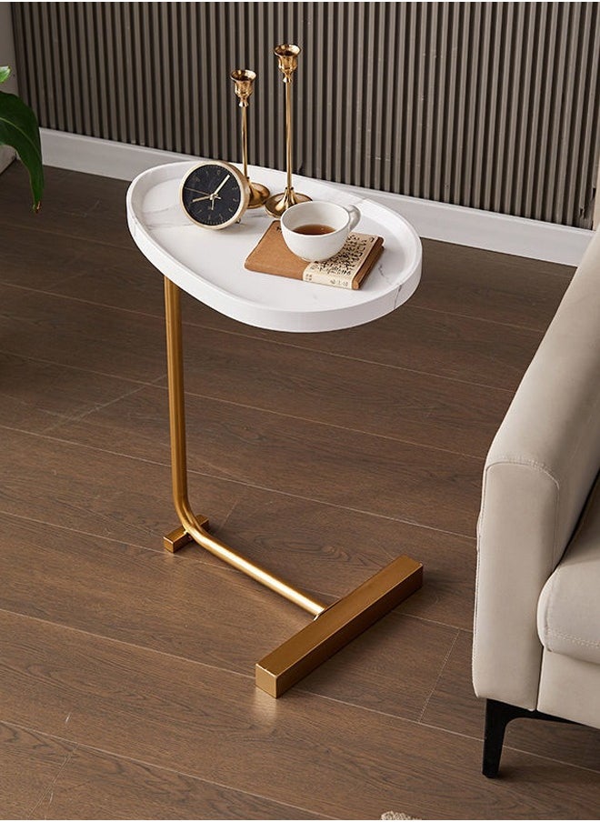 Gasin - Side table, Small coffee table, C-leg table, Sofa side cabinet, Mobile mini corner table, Simple bedside table, Small apartment, Light luxury bedside table, White marble - Image 1