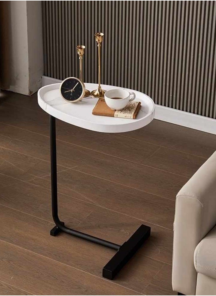 Gasin - Side table, Small coffee table, C-leg table, Sofa side cabinet, Mobile mini corner table, Simple bedside table, Small apartment, Light luxury bedside table, White marble - Image 1