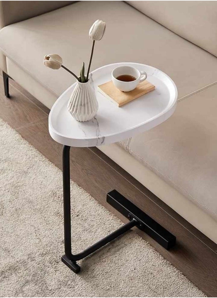 Gasin - Side table, Small coffee table, C-leg table, Sofa side cabinet, Mobile mini corner table, Simple bedside table, Small apartment, Light luxury bedside table, White marble - Image 1