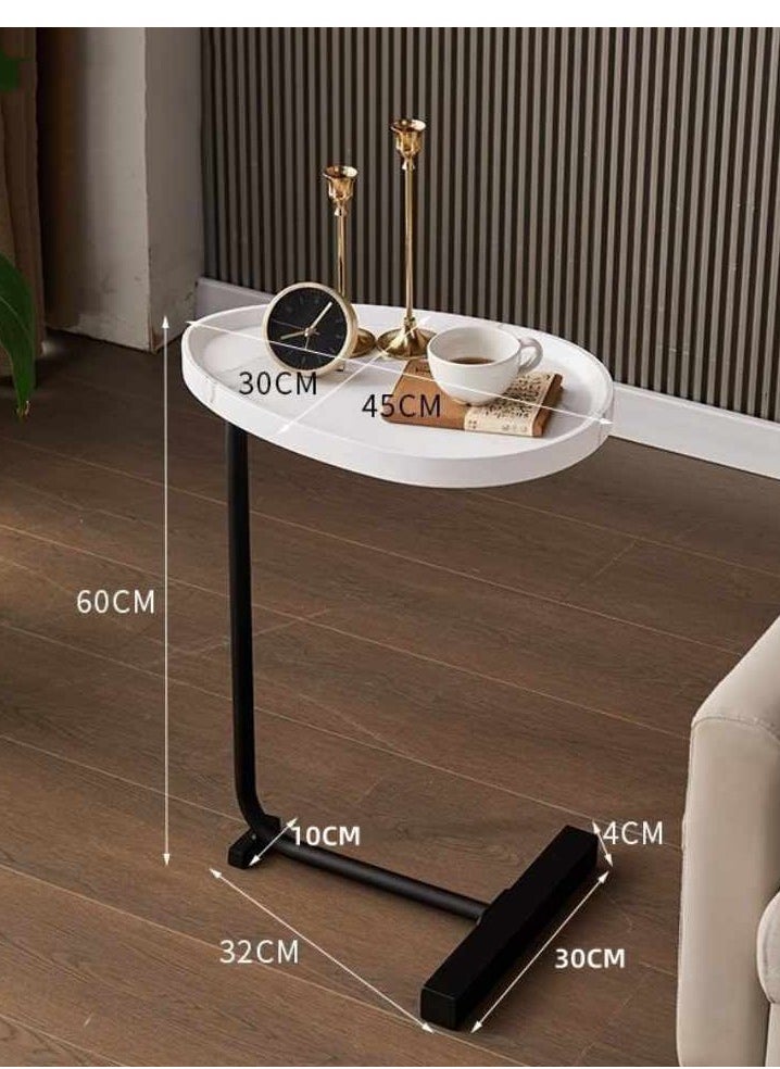 Gasin - Side table, Small coffee table, C-leg table, Sofa side cabinet, Mobile mini corner table, Simple bedside table, Small apartment, Light luxury bedside table, White marble - Image 1