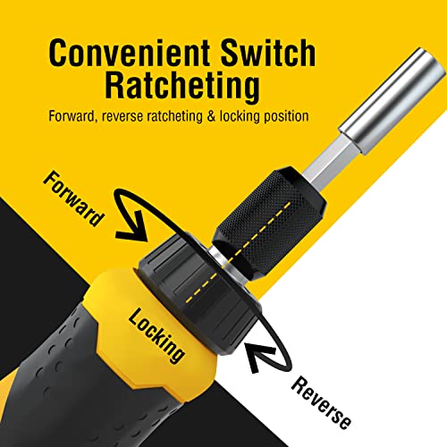 AZUNO 24 IN 1 Ratchet Screwdriver Set with Universal Socket, 20 CRV Bits Stored in Handle, 12+8 Slotted/Philips/Torx/Hex/Square Sand Blasted Bits and Chrome Plated Precision bits. - Image 2