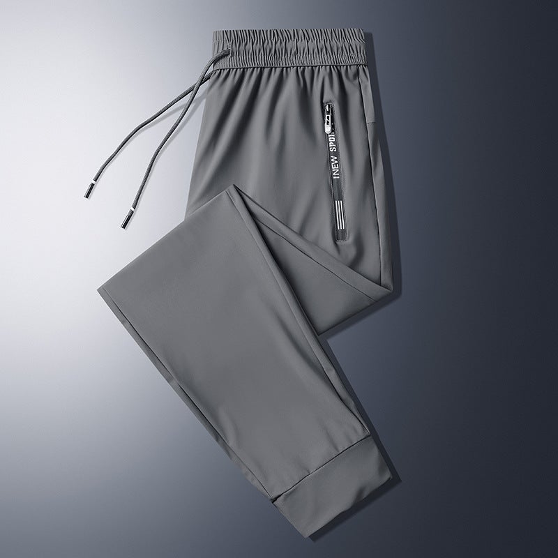 2025 New Ice Silk Pants Mens Summer Thin Quick-drying Special Leg Trousers Loose Straight Mens Summer Gray [foot binding]
