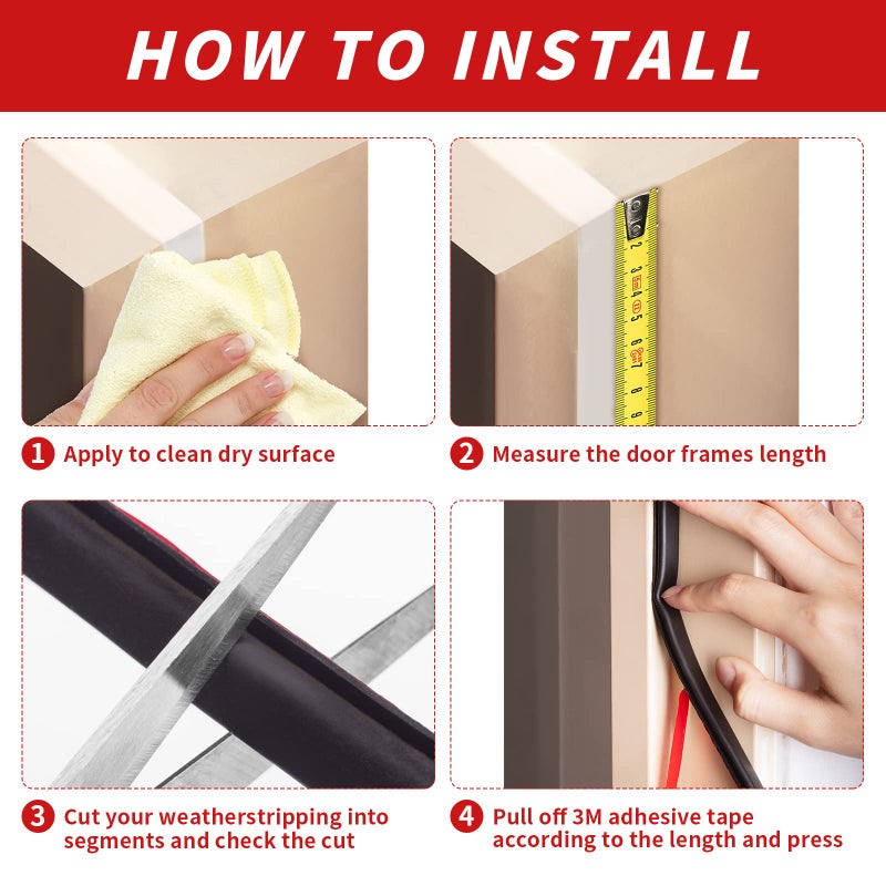 Fingwerk 40 Feet Rubber Weather Stripping Door Seal Strip, Self-Adhesive Backing D-Shape Door Weatherstripping for Door Frame Insulation Large Gap, Easy Cut to Size(Black) - Image 5