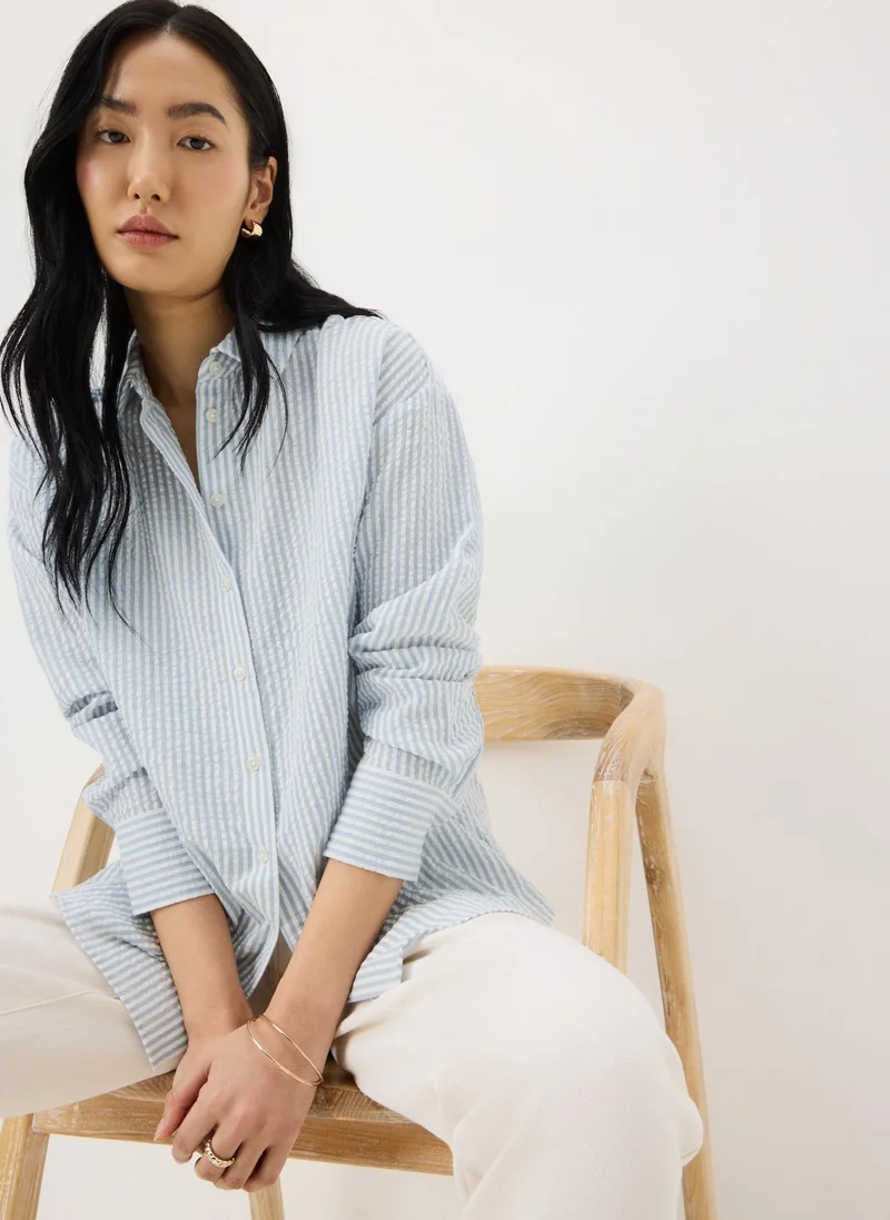 ماتلان Blue Stripe Seersucker Shirt