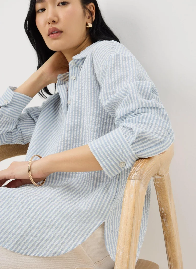 ماتلان Blue Stripe Seersucker Shirt