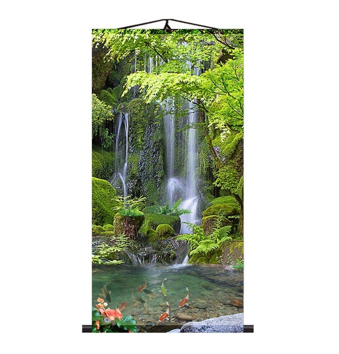CHINESE LUCKY FENGSHUI PAINTING WATERFALL GOLDEN CARPS WALL ART HANGING SILK PAINTING SCROLLFENG SHUI DECOR