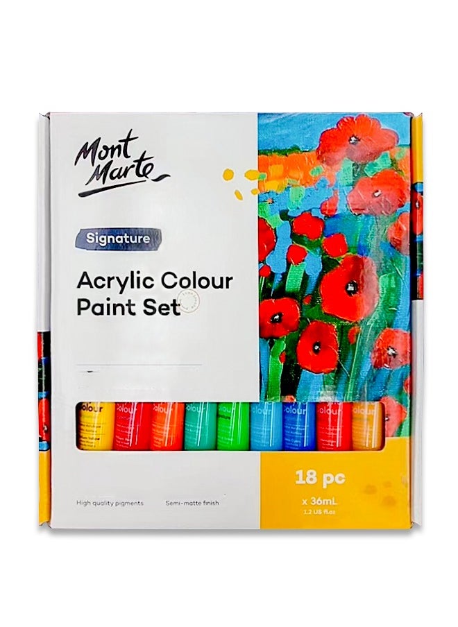 Mont Marte 18-Piece Acrylic Paint Set,Signature Acrylic Colour Paint Set,Multicolour,18*36ml  - Image 1