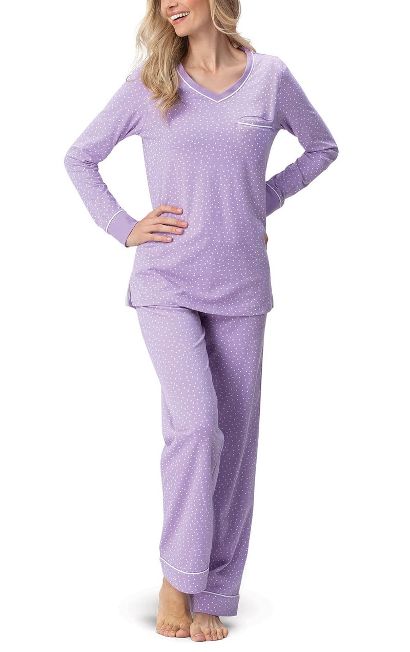 PajamaGram Cotton Pajamas For Women Pajama Sets For Women Lavender Dot MD