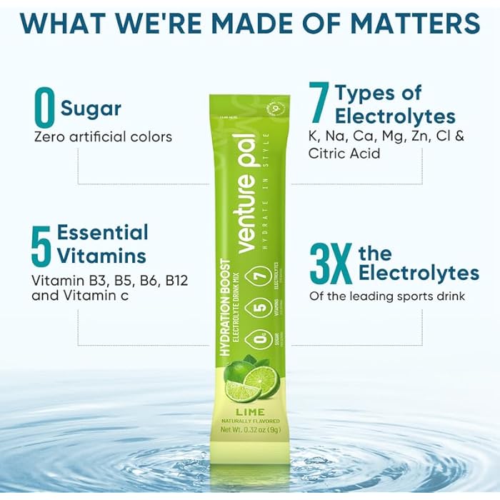 Venture Pal Sugar Free Electrolyte Powder Packets - Liquid Daily IV Hydration Packets | Electrolytes Drink Mix with 5 Vitamins & 7 Electrolytes | Keto Friendly | Non-GMO | Certified Vegan | 16 Sticks - Image 5