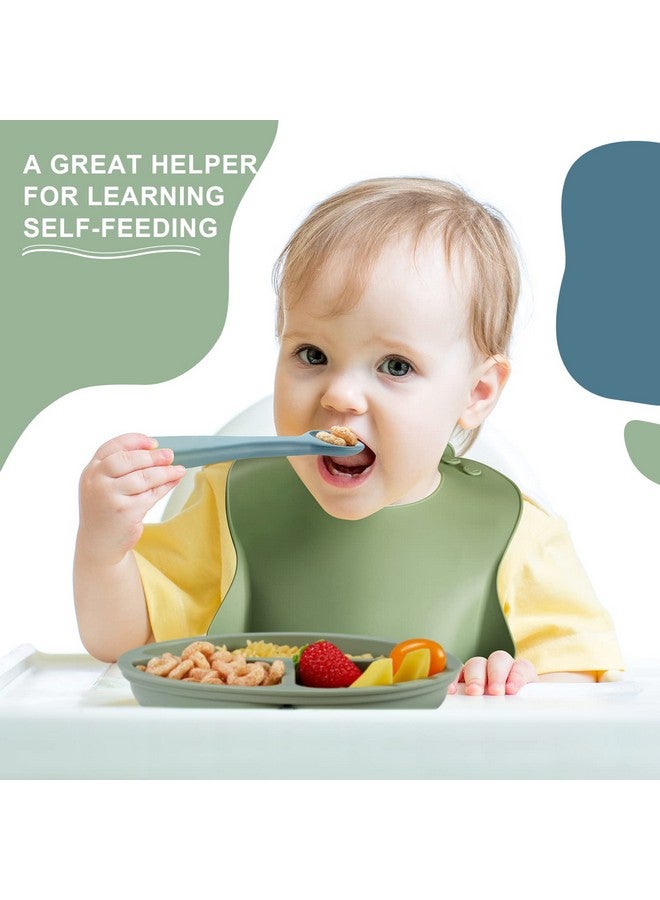Potchen 10 Pack Silicone Baby Feeding Set, Toddlers Led Weaning Feeding Supplies with Suction Baby Bowl Divided Plate Adjustable Bib Soft Silicone Spoon Fork, Infant Self Eating Utensil Set (Blue, Green) - Image 5