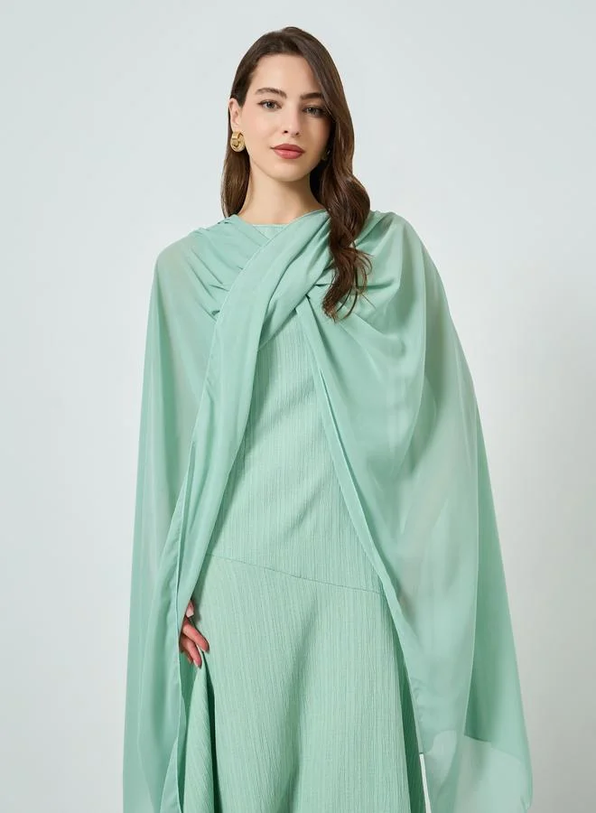 Styli Green Textured Shawl Maxi Dress