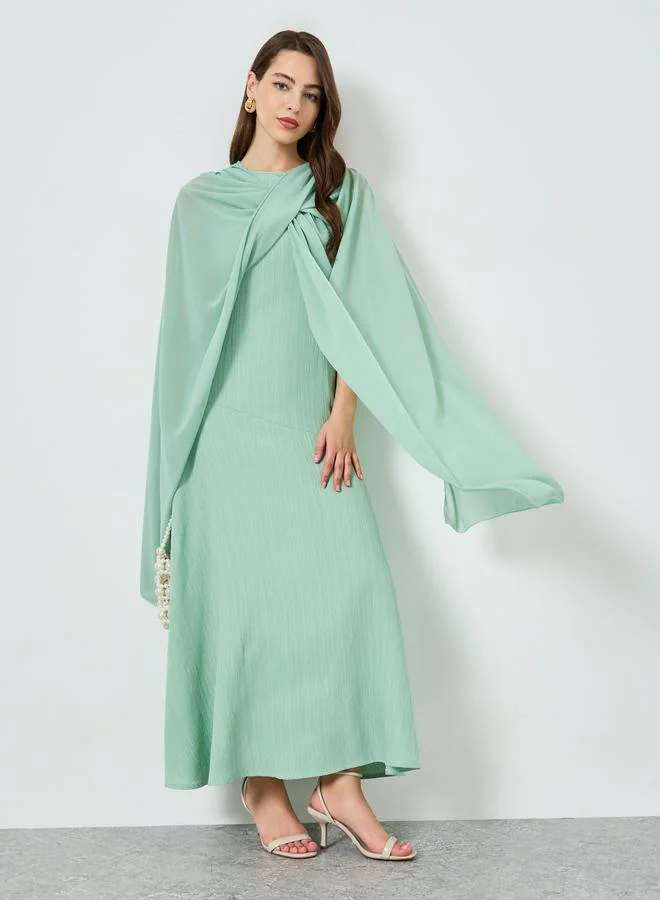 Styli Green Textured Shawl Maxi Dress