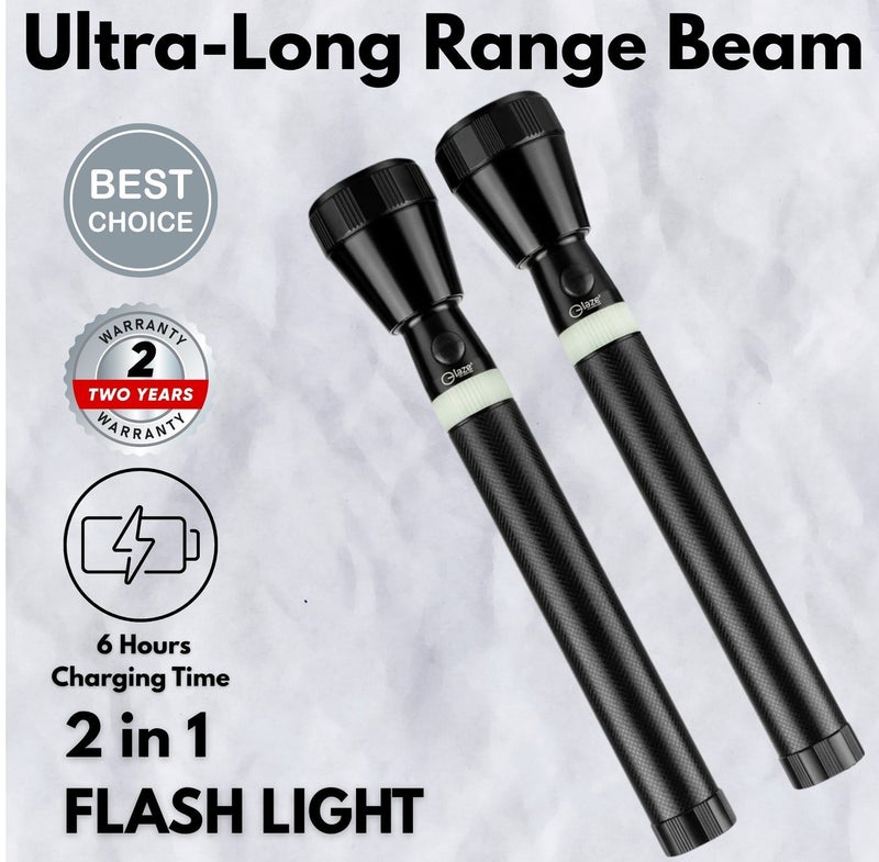 جليز مجموعة كشافات قابلة لإعادة الشحن 2 قطعة، مصباح يدوي LED عالي القوة بمدى إضاءة بعيد، تصميم متين عالي التحمل، أوضاع إضاءة متعددة، كشاف طوارئ محمول للتخييم والاستخدام الخارجي والمنزلي - Image 4