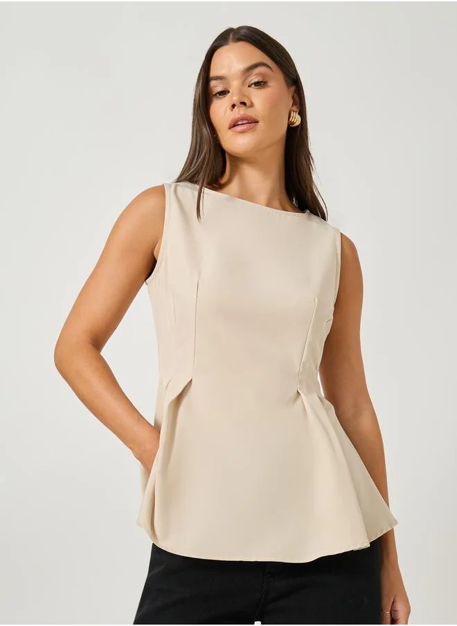 ستايلي Styli Sleeveless Round Neck Peplum Top