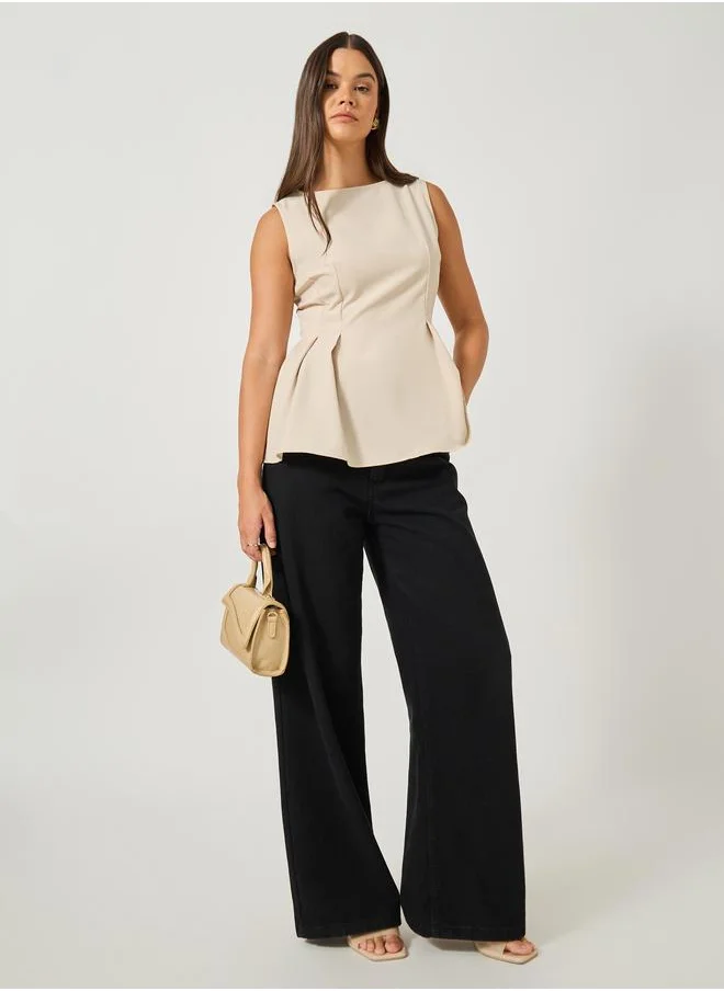 ستايلي Styli Sleeveless Round Neck Peplum Top