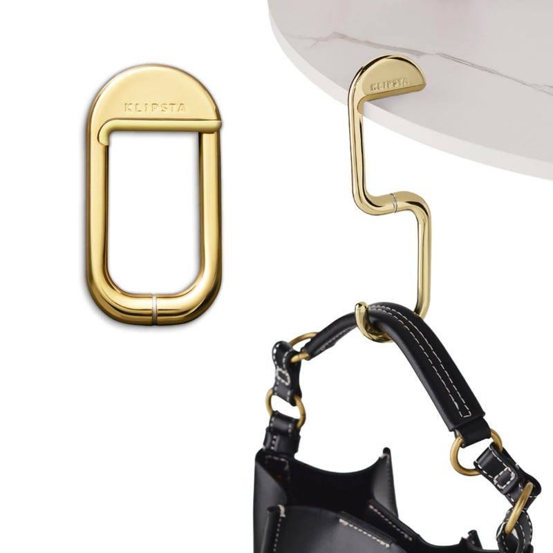 KLIPSTA FLIP Bag Hook - Newly Redesigned. Portable Purse Hanger for Table with Magnetic Closure - Now Holds up to 50 lbs (Gold) - Image 1