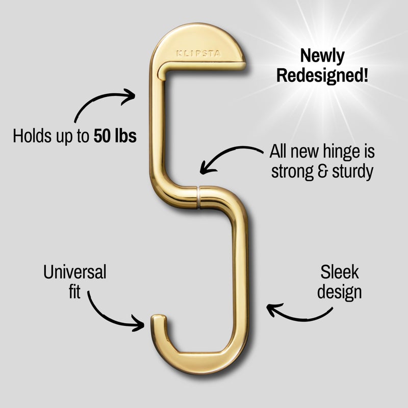 KLIPSTA FLIP Bag Hook - Newly Redesigned. Portable Purse Hanger for Table with Magnetic Closure - Now Holds up to 50 lbs (Gold) - Image 2