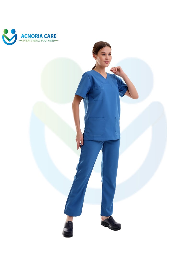ACNORIA CARE Women's Medical Scrubs Consisting Of Two Pieces Blouse And Pants 25% Viscose 75% Polyester Blue Color - Size L - From Acnoria Care - Image 2