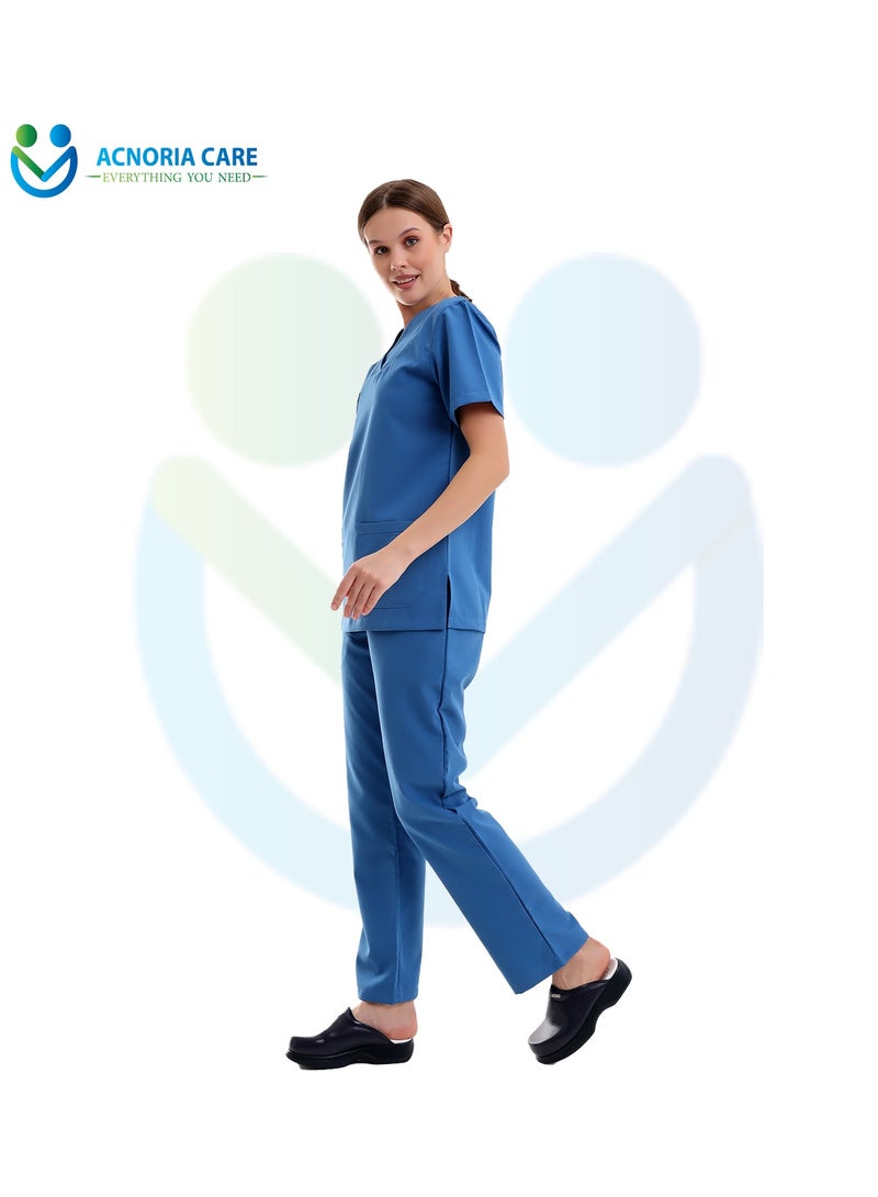 ACNORIA CARE Women's Medical Scrubs Consisting Of Two Pieces Blouse And Pants 25% Viscose 75% Polyester Blue Color - Size L - From Acnoria Care - Image 3