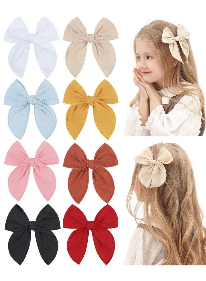 doboi 8Pcs Baby Girls Hair Clips Fable Hair Bows Cotton Linen Bows For Girls Hair Accessories For Baby Toddlers Kids - Image 1
