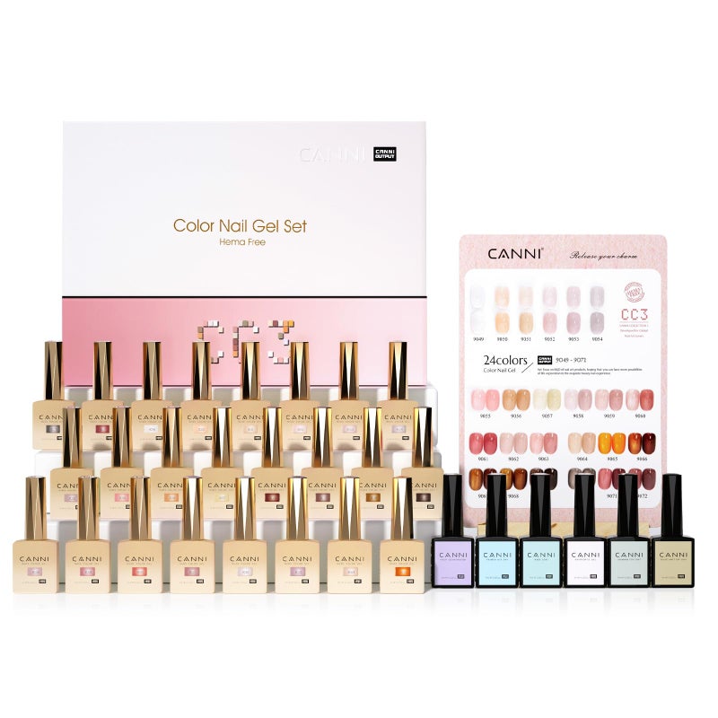 CANNI CC3 Jelly Gel Nail Polish Set with Color Card 30Pcs Jelly Pink Gel Polish Nude Brown Color High Gloss Soak Off U V Nail French Nail Manicure Salon DIY