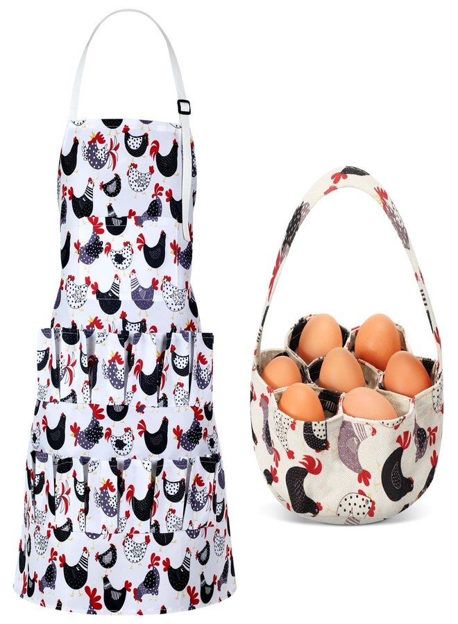 Cutecrop 2 Pcs Egg Collecting Apron with 15 Pockets Gathering Basket with 7 Pouches Fresh Chicken Duck Goose Egg Collecting for Housewife Farmhouse Kitchen Parent Child Activities(Vivid Style) - Image 1