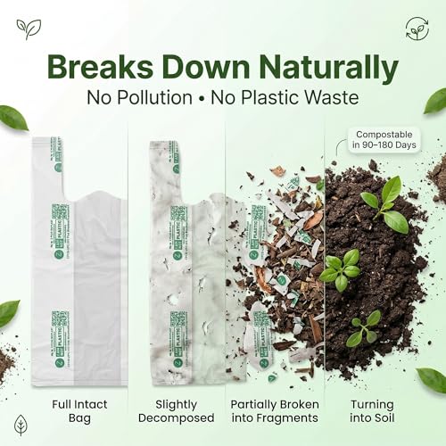 ECOZ Compostable & Biodegradable Carry Bags | Eco-Friendly Plastic-Free Shopping Bag for Grocery, Food, Retail & Vegetables | 20x26 Inch | Approx Pack of 20 | Load 7kg Capacity | for Supermarket - Image 2