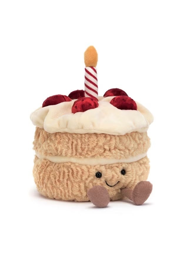 جيليكات دمية كعكة عيد الميلاد Jellycat - لعبة لينة فائقة، بتصميم كعكة فراولة مبتسمة لطيفة مع تفاصيل لذيذة، مصنوعة بدقة كهدية مثالية لعيد ميلاد الأطفال، تُضفي الفرح والجاذبية على الاحتفالات الخاصة للأطفال - Image 1