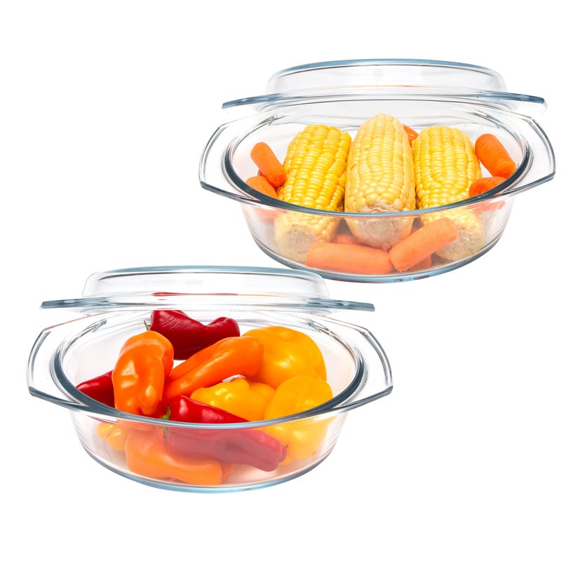 Simax Casserole Dish Set Set of 2 Casserole Dish with Lid Round Glass Cookware Borosilicate Glass Made In Europe 1 Qt and 15 Qt Baking Dishes