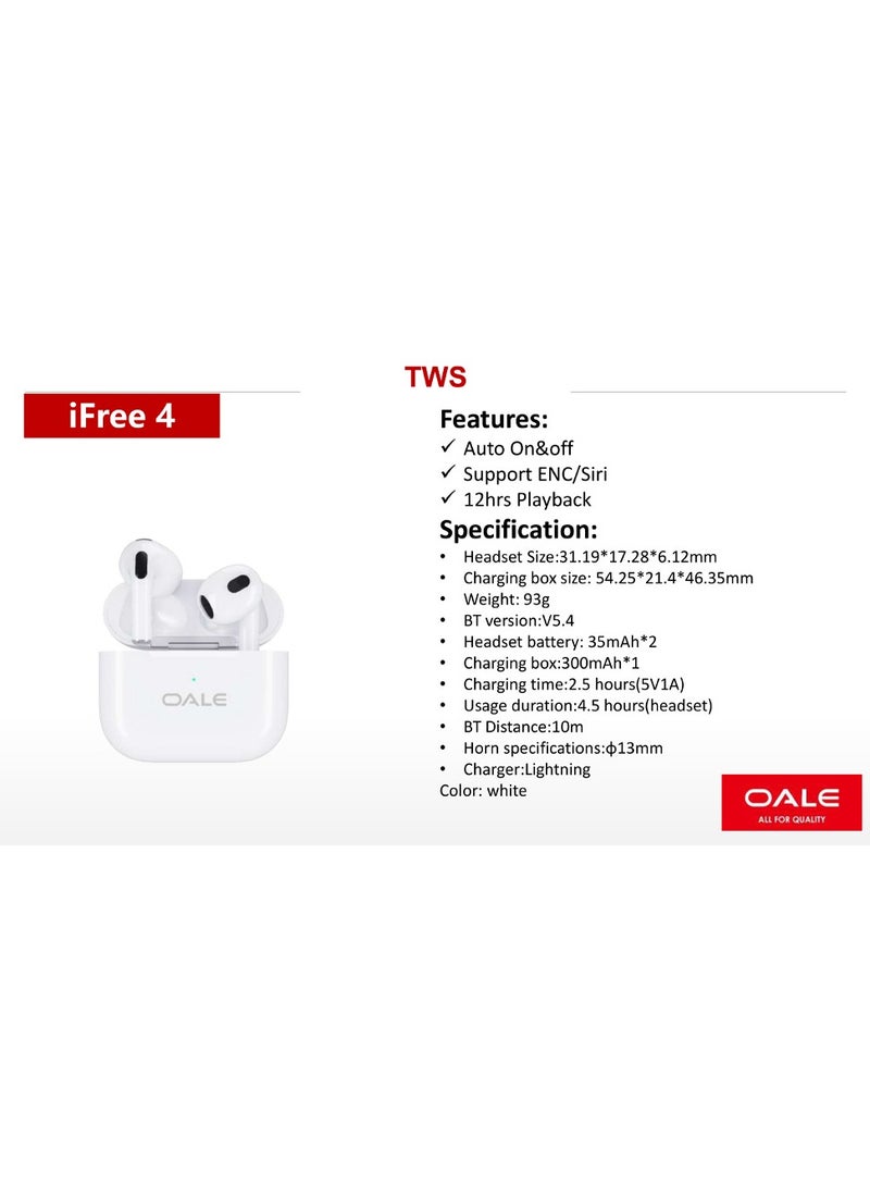 OALE iFree 4 Wireless Bluetooth Earphones, Comfortable to Wear with High Quality Sound TWS  - Image 3
