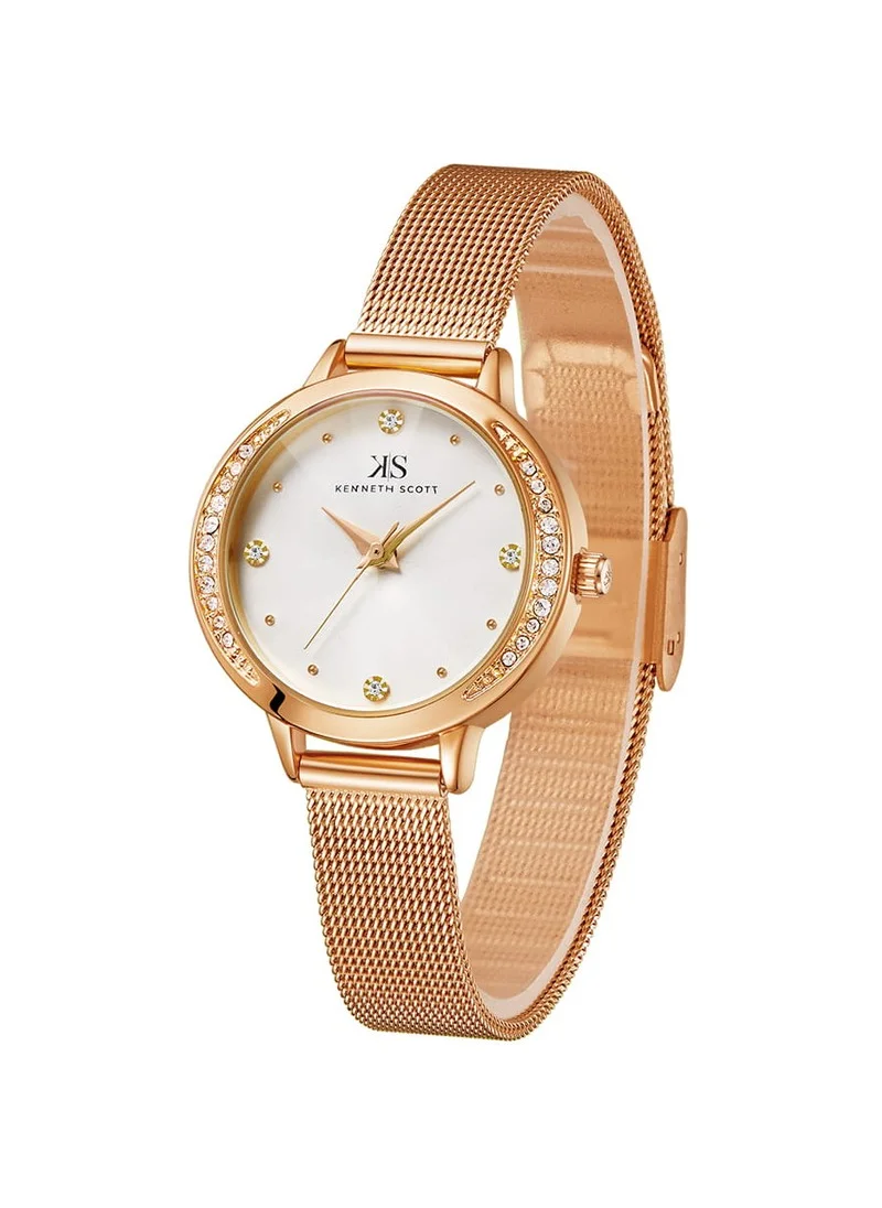 KENNETH SCOTT Kenneth Scott K22523-RMKW Women's Analog Display Watch & Stainless Steel Strap Rose Gold
