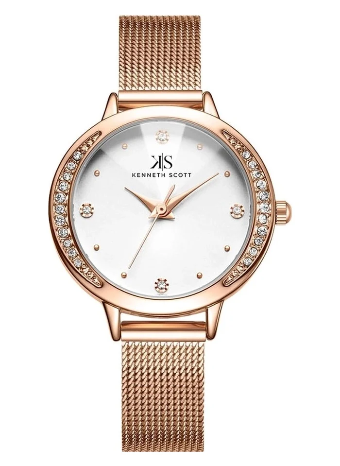 KENNETH SCOTT Kenneth Scott K22523-RMKW Women's Analog Display Watch & Stainless Steel Strap Rose Gold