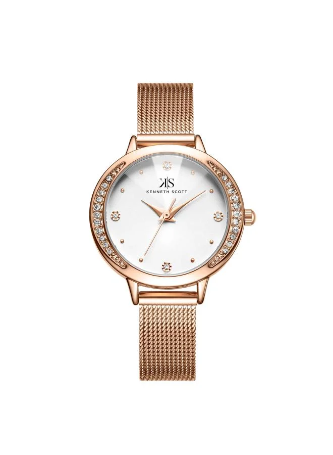KENNETH SCOTT Kenneth Scott K22523-RMKW Women's Analog Display Watch & Stainless Steel Strap Rose Gold