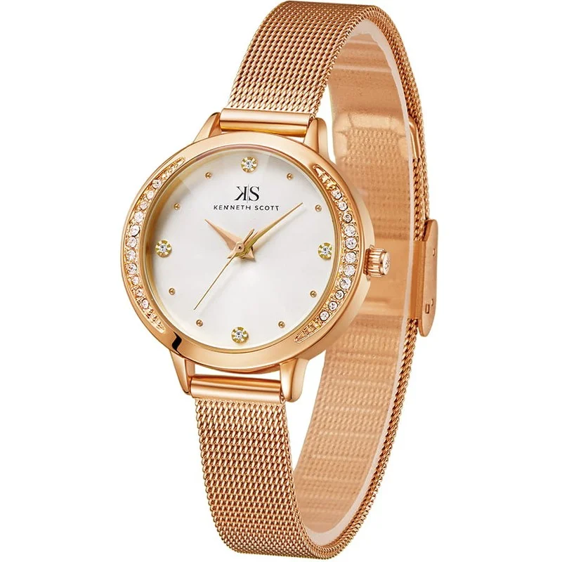 KENNETH SCOTT Kenneth Scott K22523-RMKW Women's Analog Display Watch & Stainless Steel Strap Rose Gold